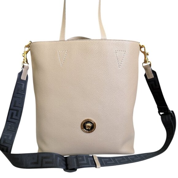 Versace 1011793 Medusa Large Beige Leather Tote Bag w/ detachable Pouch - Picture 1 of 16